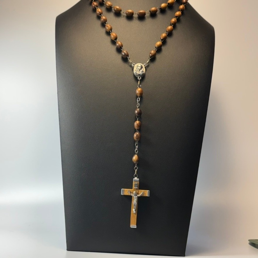 Vintage Terra Sancta Rosary Brown Olive Wood Holy Land Jerusalem Catholic Goth
